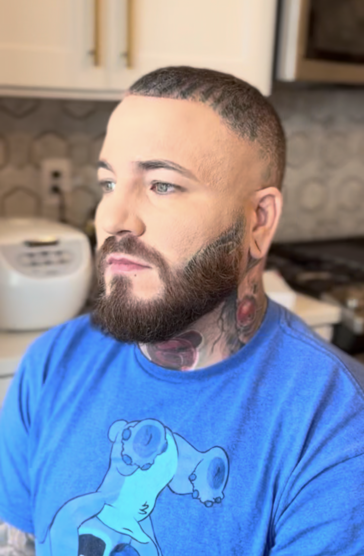 Face and neck tattoos seamlessly covered with color-matched makeup