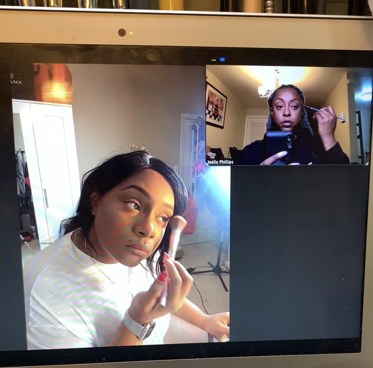 Virtual one-on-one makeup lesson in progress